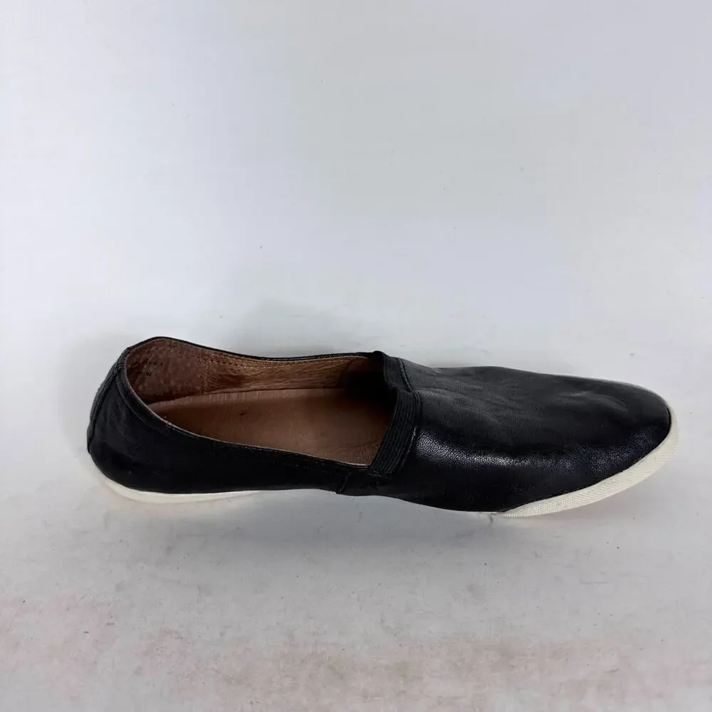 Frye Melanie Sneaker Women's 10 Black Leather Slip-On Low Top Almond toe Comfort